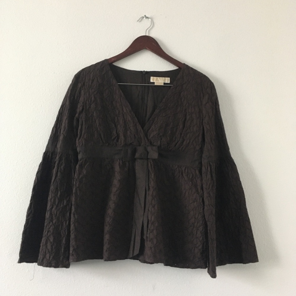 Michael Kors Eyelet Brown Bell Sleeve Blouse